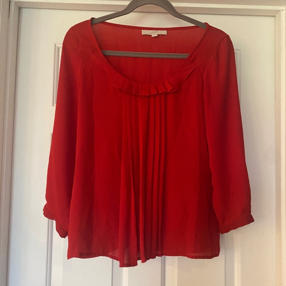 LOFT XS Red 3/4 Sleeved Blouse